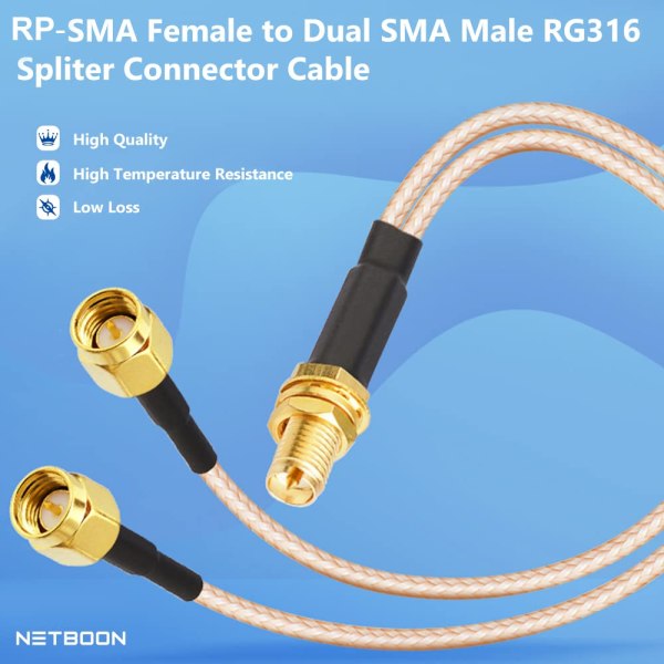 RP SMA Female to Dual SMA Male RG 316 Cable 3 RP SMA Female to Dual SMA Male V Type RG 316 Coaxial Splitter Cable- 15cm