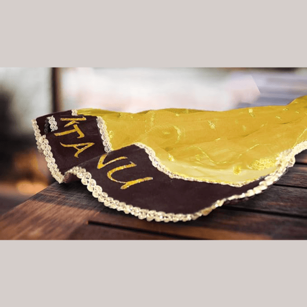 customized name bridal entry odhni Customized Bride Entry Dupatta | Latest Collection of Personalized Bride Groom Name Chunni | Make Your Day Special-Mustard Yellow