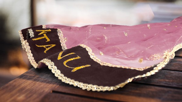 Customized Bride Entry Dupatta | Latest Collection of Personalized Bride Groom Name Chunni | Make Your Day Special-Pink