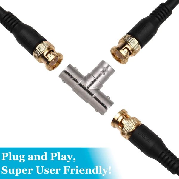 BNC Femael to dual band female adapter (5) BNC Female to Dual BNC Female T-Type Adapter | 75 Ohm Coaxial Connector | T-Style BNC Coupler for CCTV, DVR, Video Signal Splitter, Test Equipment - Pack of 2