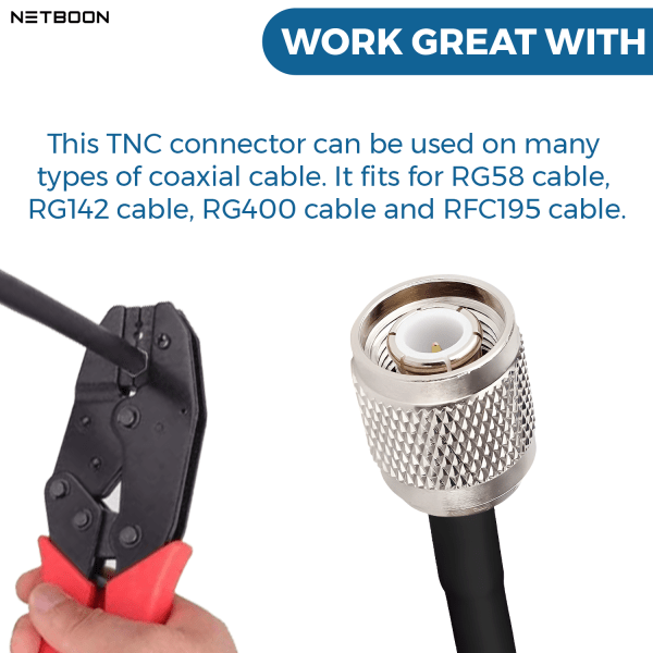 TNC Male Connector for LMR400, HLF400, RG8, KMR400, RG213, Belden 9913 Coaxial Cables - PACK OF 2