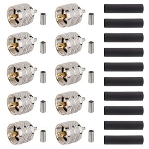PL-259 UHF Male Crimp Connector, UHF PL259 Connector for RG58, LMR200 PL-259 Connector, NETBOON PL259 RF Connector, 50 Ohm RF Coaxial Connector, High-Frequency UHF Connector, CB Radio Connector, Ham Radio PL259 Connector, RF Signal Transmission Adapter, Telecommunications RF Plug, High-Performance Coaxial Connector