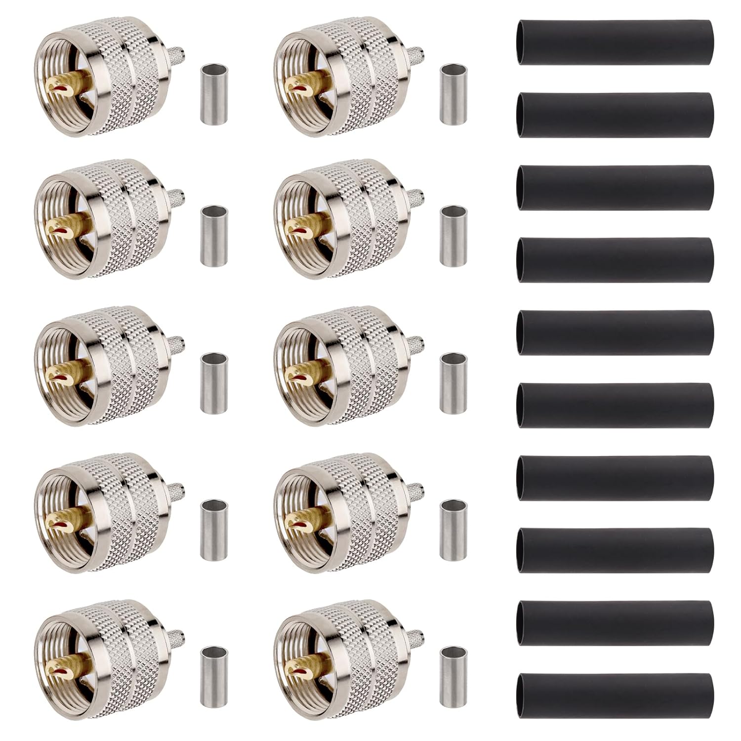 PL-259 UHF Male Crimp Connector, UHF PL259 Connector for RG58, LMR200 PL-259 Connector, NETBOON PL259 RF Connector, 50 Ohm RF Coaxial Connector, High-Frequency UHF Connector, CB Radio Connector, Ham Radio PL259 Connector, RF Signal Transmission Adapter, Telecommunications RF Plug, High-Performance Coaxial Connector