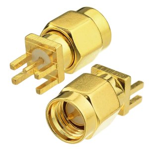 SMA Male PCB Edge Mount Connector | 4-Pin Straight RF Coax Plug for Panel Mount | SMA PCB Mount Adapter (Pack of 2)