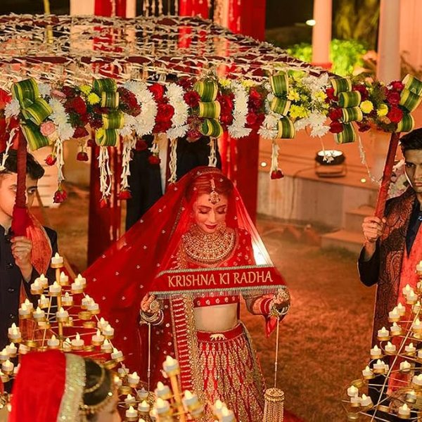 NETBOON Customized Bridal Entry Soft Net Dupatta with Velvet Border & Latkan Lace – Name Personalization, All Colors, Free Size