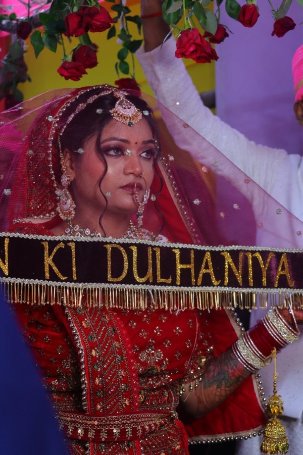 NETBOON Customized Bridal Entry Soft Net Dupatta with Velvet Border & Latkan Lace – Name Personalization, All Colors, Free Size