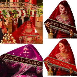 customized bridal dupatta, bride entry dupatta, net dupatta with velvet border, latkan lace dupatta