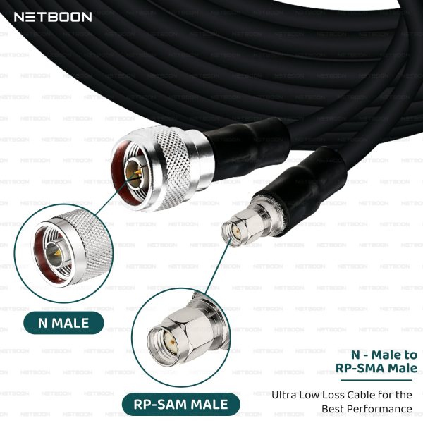 NETBOON HLF400 Coaxial Cable Assembly – N Male to RP-SMA Male Connector High-Performance 50 Ohm RF Cable for Wireless & Networking Applications (5) HLF400 Coaxial Cable Assembly – N Male to RP-SMA Male Connector | High-Performance 50 Ohm RF Cable for Wireless & Networking Applications