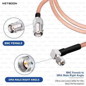 NETBOON RG316 Coaxial Cable Assembly with BNC Female to SMA Male Right Angle Connectors