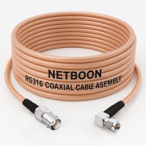 NETBOON RG316 Coaxial Cable Assembly with BNC Female to SMA Male Right Angle Connectors