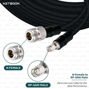 NETBOON HLF400 Coaxial Cable Assembly | N Female to RP-SMA Male Connector | 50 Ohm Low Loss RF Coaxial Cable | Compatible with RF Devices, Test Equipment