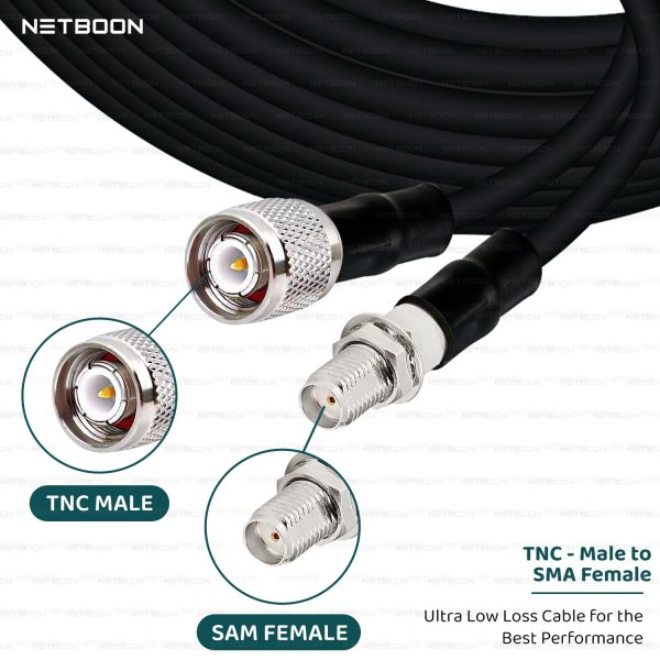 NETBOON HLF400 Coaxial Cable Assembly TNC Male to SMA Female Connector 50 Ohm Low Loss Coax Cable for GPS, SDR, Antennas, Test Equipment (1)