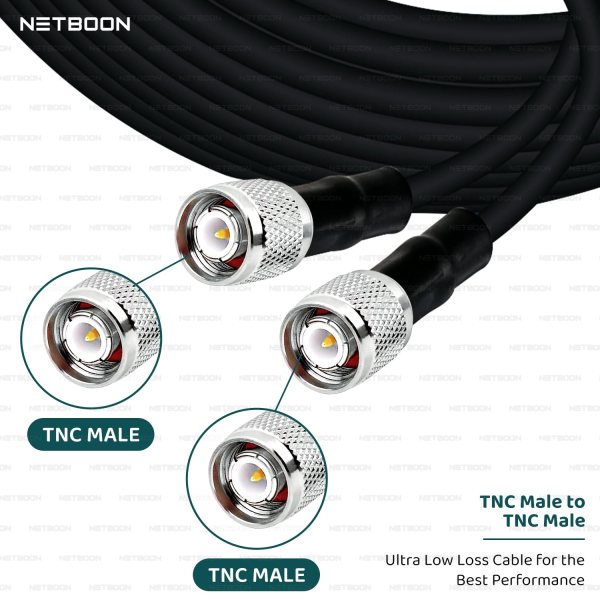 NETBOON HLF400 Coaxial Cable Assembly TNC Male to TNC Male Connector | Low Loss 50 Ohm RF Coax Cable for SDR, GPS, Antennas, Communication Equipment