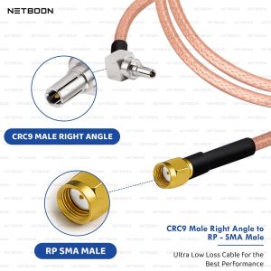 NETBOON RG316 Coaxial Cable Assembly | CRC9 Male Right Angle to RP-SMA Male Connector | Flexible Low-Loss RF Pigtail Cable