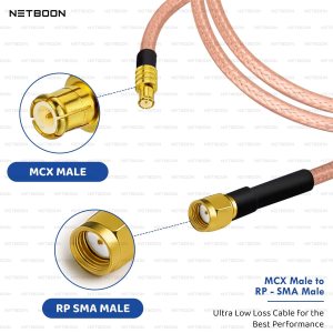 NETBOON RG316 Coaxial Cable Assembly, MCX Male to RP SMA Male RF Jumper Cable, Flexible RG316 Low Loss Coaxial Cable, 50 Ohm Impedance RF Extension Cable, Wireless Antenna Jumper for FPV Drone, WiFi Router Cable with RP SMA Interface, IoT Module Coax Cable, Compact RF Connector Cable Assembly, MCX Plug to RP SMA Male Interface Wire, Heat Resistant PTFE Shielded Coaxial Jumper, Embedded System to Wi-Fi Adapter Patch Cable, Lab RF Testing Cable for Frequency Transmission, Durable RG316 Cable for High Frequency Devices