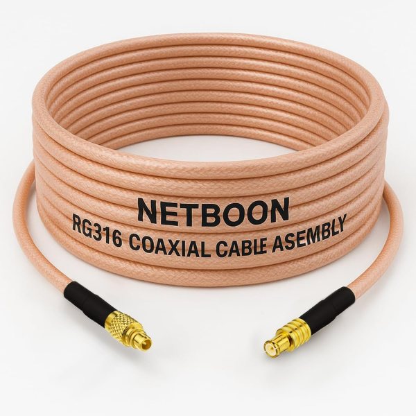 NETBOON RG316 Coaxial Cable Assembly | MMCX Male to MCX Male Connectors | Flexible RF Pigtail Jumper | Low-Loss Coaxial Cable | Custom Length Options Available