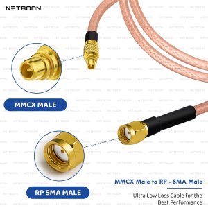 NETBOON RG316 Coaxial Cable Assembly | MMCX Male to RP-SMA Male Connector | RF Pigtail Jumper | Flexible Low-Loss Cable | Multiple Length Options Available