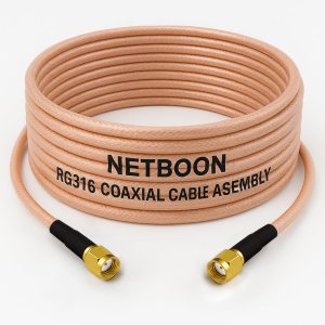 NETBOON RG316 Coaxial Cable Assembly | RP-SMA Male to RP-SMA Male Connector | Low-Loss RF Pigtail Jumper | Flexible Cable for Wireless