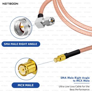 NETBOON RG316 Coaxial Cable Assembly | SMA Male Right Angle to MCX Male Connector | Flexible Low-Loss RF Pigtail Jumper | Custom Lengths Available