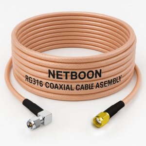 NETBOON RG316 Coaxial Cable Assembly | SMA Male Right Angle to RP-SMA Male Connector | RF Pigtail Jumper for Module Integration | Flexible Low-Loss Cable | Custom Lengths Available