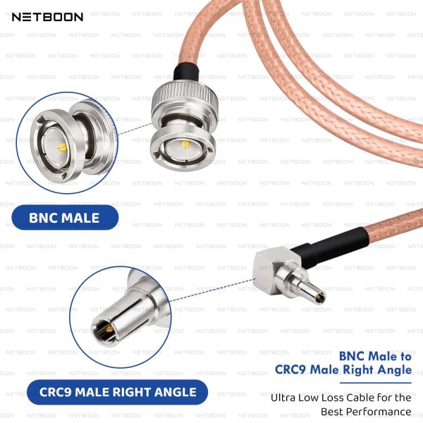 NETBOON RG316 Coaxial Cable Assembly with BNC Male to CRC9 Male Right Angle Connector