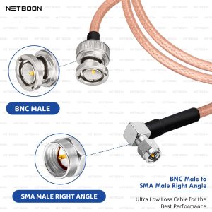 NETBOON RG316 Coaxial Cable Assembly with BNC Male to SMA Male Right Angle Connector | RF Jumper Cable for Antennas, CCTV, Wireless Modules & Test Equipment