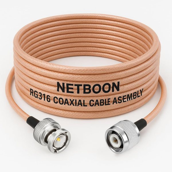 NETBOON RG316 Coaxial Cable Assembly with BNC Male to TNC Male Connector | High-Frequency Low Loss RF Jumper Cable for Test Equipment, CCTV Systems, and Communication Devices