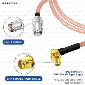 NETBOON RG316 Coaxial Cable Assembly – BNC Female to SMA Female Right Angle Connectors | Flexible RF Jumper for Signal Analysis, Communication Systems, Test Equipment & Embedded RF Boards