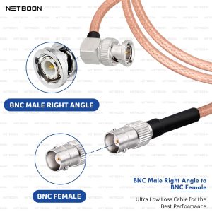 NETBOON RG316 Coaxial Cable Assembly – BNC Male Right Angle to BNC Female Connectors, Flexible RF Jumper for Signal Extension, Lab Equipment, and Compact Test Bench Routing