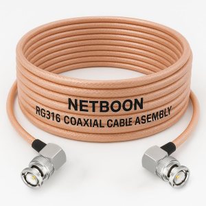 NETBOON RG316 Coaxial Cable Assembly – BNC Male Right Angle to BNC Male Right Angle Connectors, Flexible RF Jumper for Signal Test Benches, Monitoring Panels, and Compact RF Routing