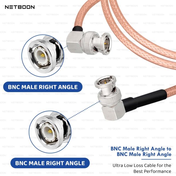 NETBOON RG316 Coaxial Cable Assembly – BNC Male Right Angle to BNC Male Right Angle Connectors, Flexible RF Jumper for Signal Test Benches, Monitoring Panels, and Compact RF Routing