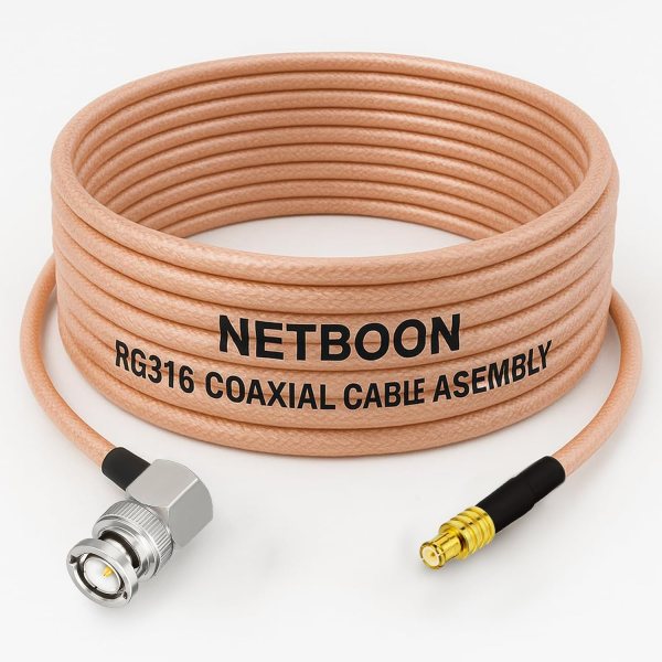 NETBOON RG316 Coaxial Cable Assembly – BNC Male Right Angle to MCX Male Connectors, Flexible RF Jumper for GPS Modules, RF Test Panels, Embedded Systems, and Compact Signal Routing