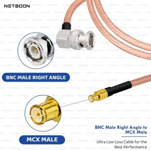 NETBOON RG316 Coaxial Cable Assembly – BNC Male Right Angle to MCX Male Connectors, Flexible RF Jumper for GPS Modules, RF Test Panels, Embedded Systems, and Compact Signal Routing