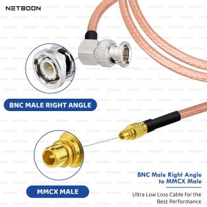 NETBOON RG316 Coaxial Cable Assembly – BNC Male Right Angle to MMCX Male Connectors, Flexible RF Jumper for Embedded Systems, Compact Boards, and Wireless Signal Interfaces