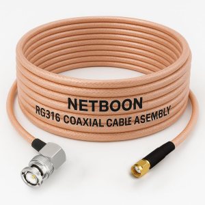 NETBOON RG316 Coaxial Cable Assembly – BNC Male Right Angle to RP-SMA Male Connectors, Flexible RF Jumper for Wireless Modules, Signal Testing, and Compact Communication Interfaces