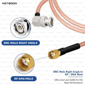 NETBOON RG316 Coaxial Cable Assembly – BNC Male Right Angle to RP-SMA Male Connectors, Flexible RF Jumper for Wireless Modules, Signal Testing, and Compact Communication Interfaces