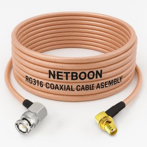 NETBOON RG316 Coaxial Cable Assembly – BNC Male Right Angle to SMA Female Right Angle Connectors, Flexible RF Jumper for Signal Panels, Embedded RF Boards, and Compact Test Setups