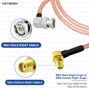 NETBOON RG316 Coaxial Cable Assembly – BNC Male Right Angle to SMA Female Right Angle Connectors, Flexible RF Jumper for Signal Panels, Embedded RF Boards, and Compact Test Setups