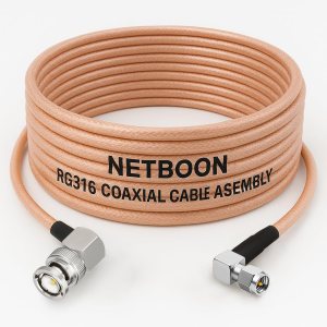 NETBOON RG316 Coaxial Cable Assembly – BNC Male Right Angle to SMA Male Right Angle Connectors, Flexible RF Jumper for Signal Analysis, Test Panels, and Compact RF System Integration