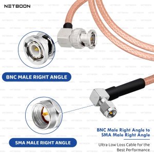 NETBOON RG316 Coaxial Cable Assembly – BNC Male Right Angle to SMA Male Right Angle Connectors, Flexible RF Jumper for Signal Analysis, Test Panels, and Compact RF System Integration