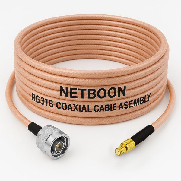 NETBOON RG316 Coaxial Cable Assembly – N Male to MCX Male Connectors, 50 Ohm Flexible RF Jumper for Embedded Modules