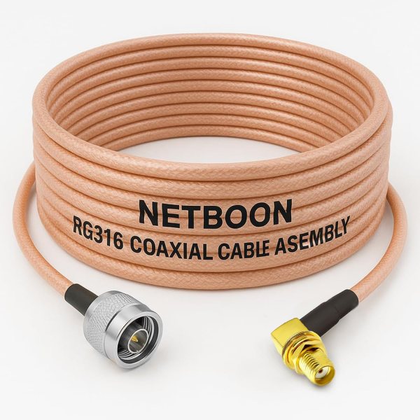 NETBOON RG316 Coaxial Cable Assembly – N Male to SMA Female Right Angle Connectors (1) NETBOON RG316 Coaxial Cable Assembly – N Male to SMA Female Right Angle Connectors