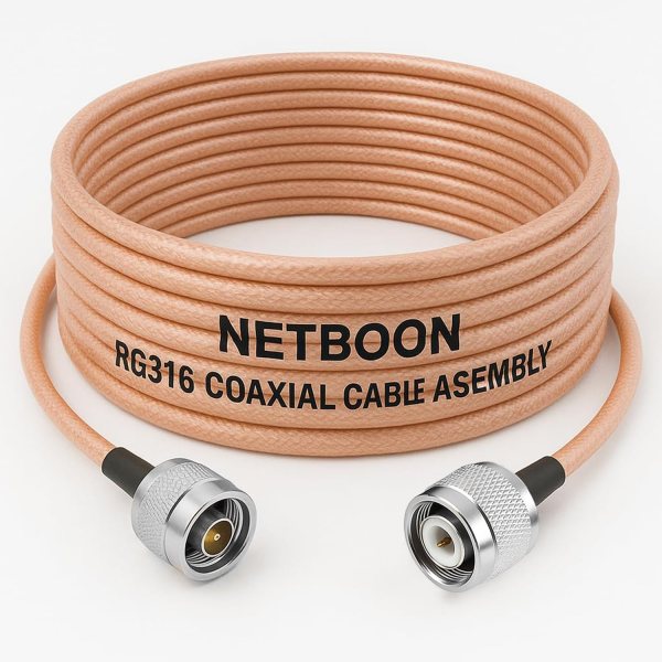 NETBOON RG316 Coaxial Cable Assembly – N Male to TNC Male Connectors, 50 Ohm RF Jumper, Flexible Miniature Cable for Test Equipment