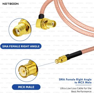 NETBOON RG316 Coaxial Cable Assembly – SMA Female Right Angle to MCX Male Connectors | Compact RF Jumper for GPS, Wireless Modules, Embedded Systems & Signal Interfaces