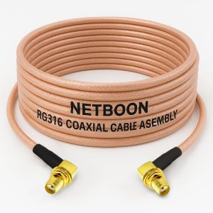 NETBOON RG316 Coaxial Cable Assembly – SMA Female Right Angle to SMA Female Right Angle Connectors Flexible RF Jumper for Compact Wireless Devices, Embedded Modules & Signal Testing