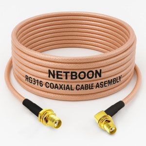 NETBOON RG316 Coaxial Cable Assembly – SMA Female to SMA Female Right Angle Connectors Flexible RF Jumper for Antenna Extensions, GPS Modules, Wireless Boards & Test Equipment