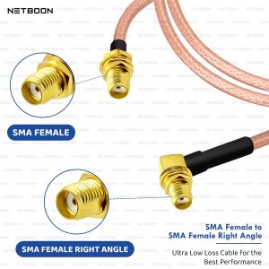 NETBOON RG316 Coaxial Cable Assembly – SMA Female to SMA Female Right Angle Connectors Flexible RF Jumper for Antenna Extensions, GPS Modules, Wireless Boards & Test Equipment