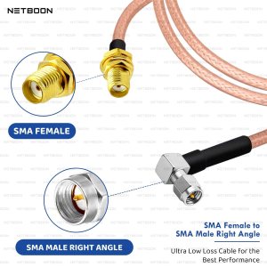 NETBOON RG316 Coaxial Cable Assembly – SMA Female to SMA Male Right Angle Connectors | Flexible RF Jumper for GPS Devices, Wireless Modules, Test Equipment & Embedded Systems