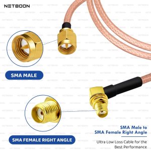 NETBOON RG316 Coaxial Cable Assembly – SMA Male to SMA Female Right Angle Connectors | Flexible RF Jumper for GPS, Antennas, Test Equipment & Compact Wireless Modules