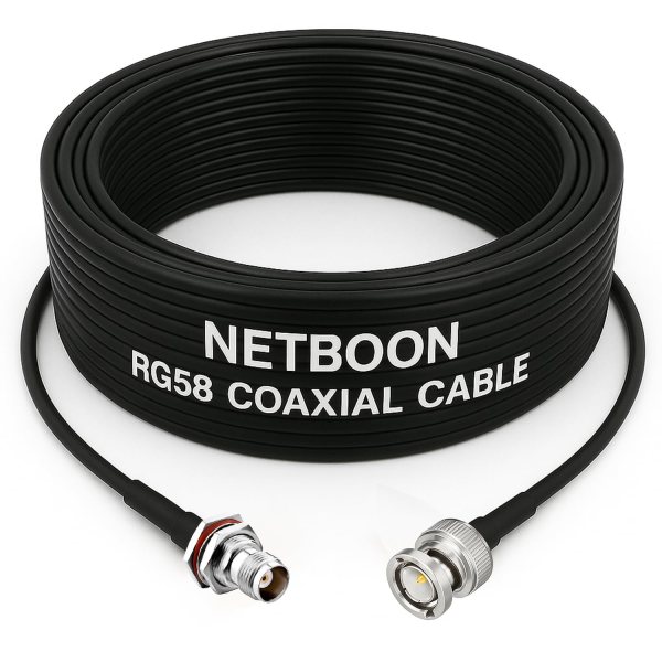 NETBOON RG58 Coaxial Cable Assembly with TNC Female Bulkhead to BNC Male Connectors | 50 Ohm RF Cable for Enclosures, RF Devices, Test Equipment, Communication Panels